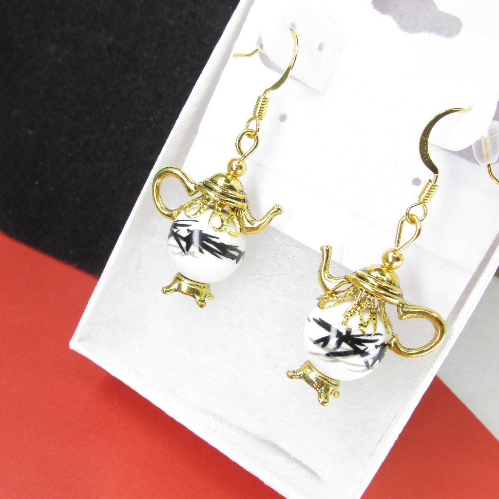 Gold Plated Oriental Tea Pot Earrings 14$